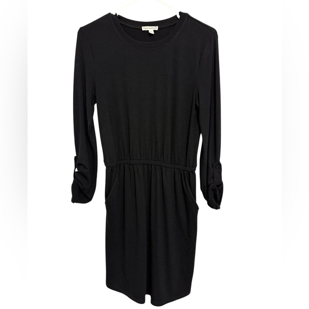 2/$30 Zenana Outfitters Black Long Roll Tab Sleeve Dress w/ Pockets – Size S